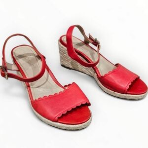 VIONIC Stephany Red Leather Espadrille Wedge Sandals 8.5M